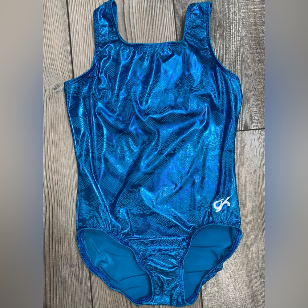 GK Kids Leotard Blue Snake Animal Print Sparkle Gymnastics Leo Child Large